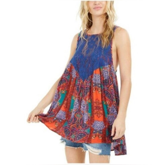 NEW FREE PEOPLE Count Me InTrapeze Hot Red Combo Size Small - Picture 3 of 5